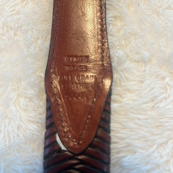 Vintage Brown Belt Sz 34 Fishtail Braided Fullgrain Leather Reptile Brass Buckle - Picture 6 of 16